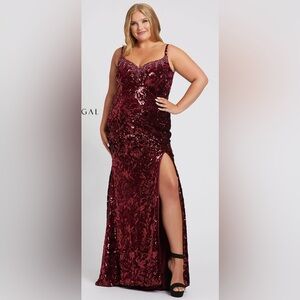 Mac Duggal Burgundy Sequin Maxi Dress